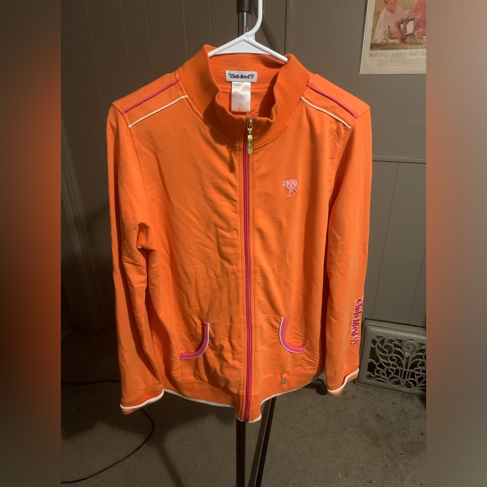 Club Med Bright Orange Zip Up Sweatshirt Size 16